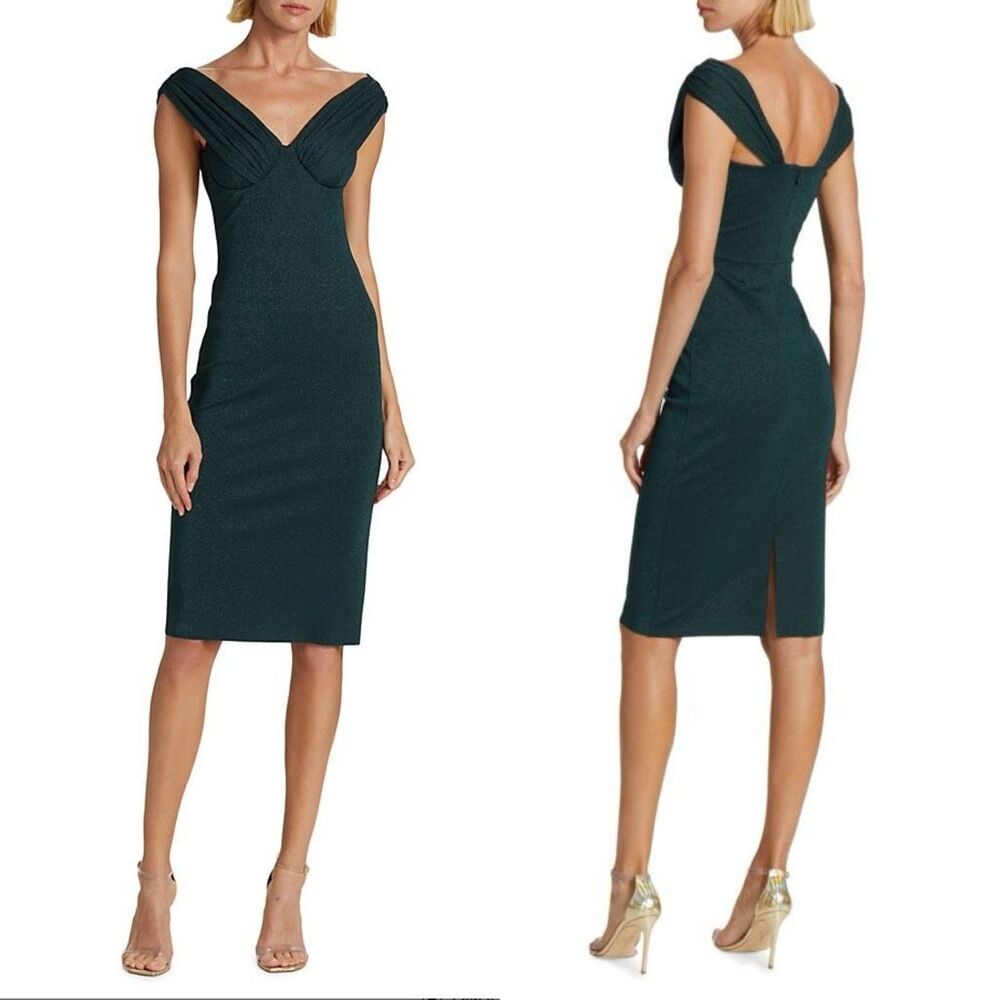 NWT Chiara Boni La Petite Robe V-neck Kohvani Sugar Zip Dress Dark Forest Size 8